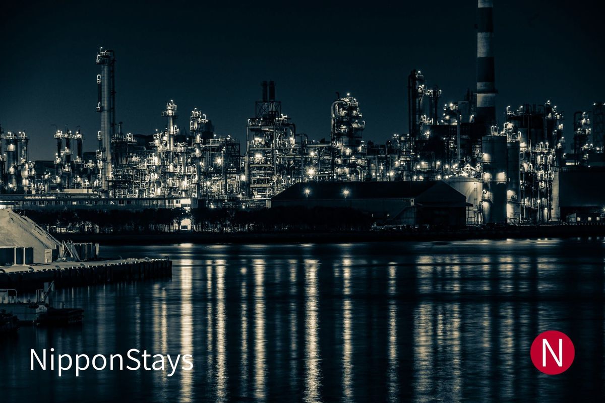 The Keihin industrial waterfront at Kawasaki lit up at night