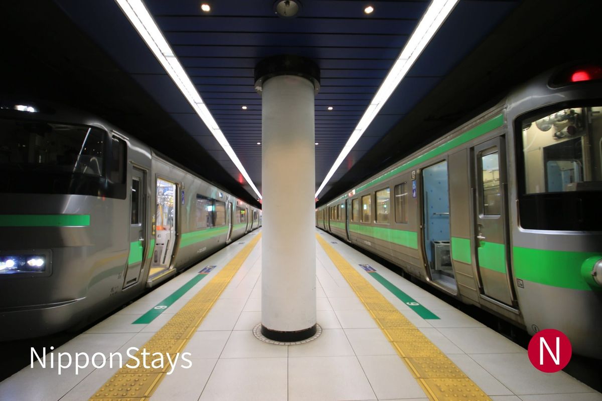 Trains at the underground platform of New Chitose Airport Station