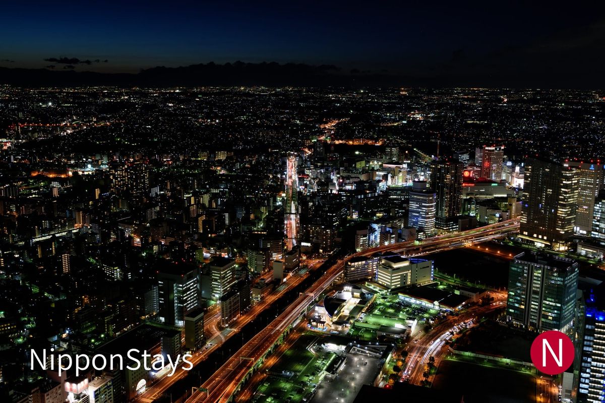Yokohama at night, seen from above Minato Mirai