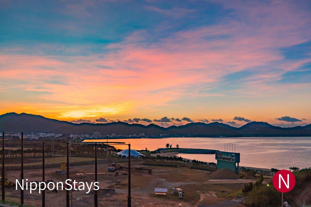 Nago Bay in northern Okinawa under a coloured sky