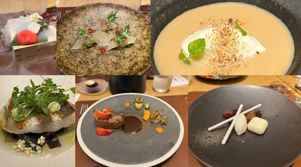 Tasting-course dishes served at a fine-dining dinner in Beppu