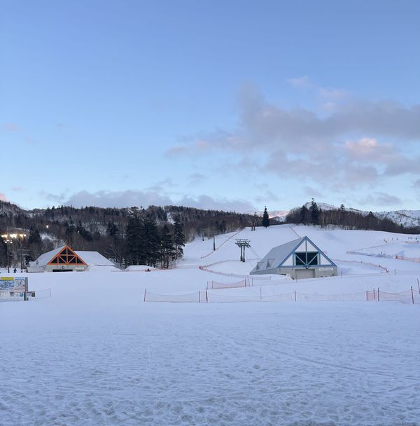 Kiroro base area at dusk with the lifts stopped for the day