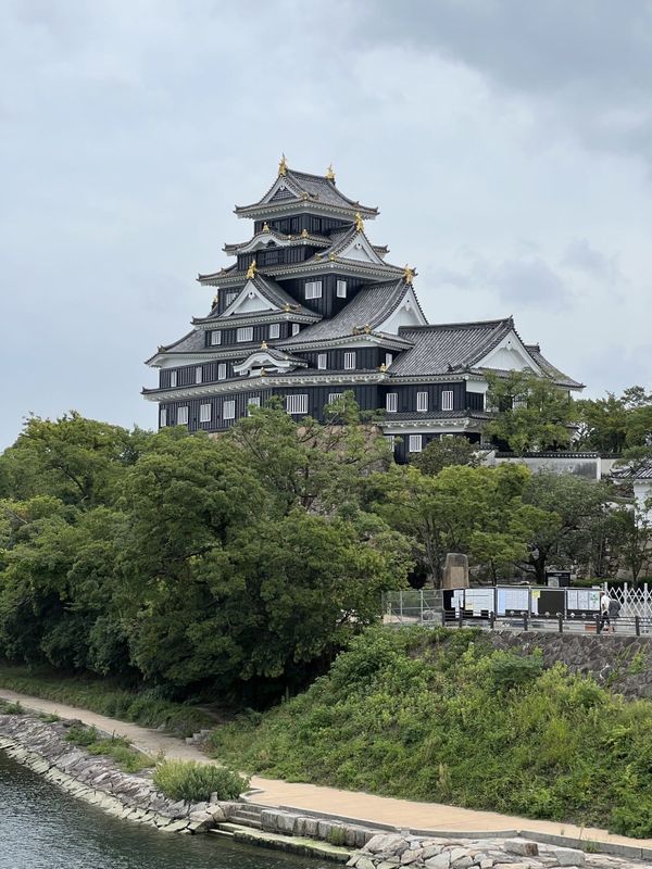 Black keep of Okayama Castle above the Asahi River