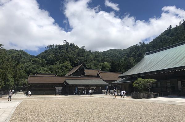 Courtyard and worship halls of Izumo Taisha shrine in Izumo, Shimane