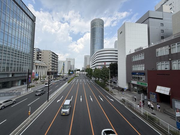 Hotel buildings along the boulevard near Shin-Yokohama Station