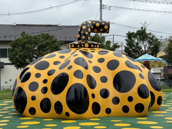Yayoi Kusama's yellow polka-dot pumpkin in the Art Square at Towada Art Center, Aomori