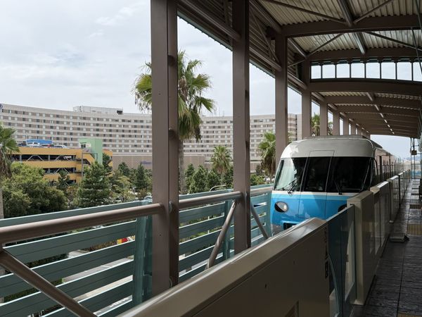 Disney Resort Line monorail train at a station platform