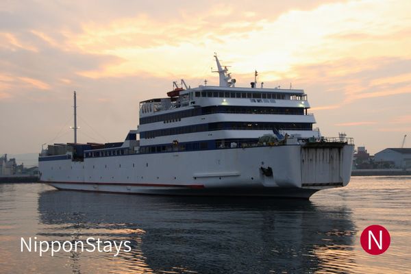 A ferry at Takamatsu port at dusk