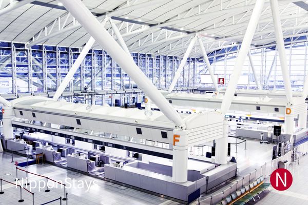 The check-in hall of Fukuoka Airport's international terminal