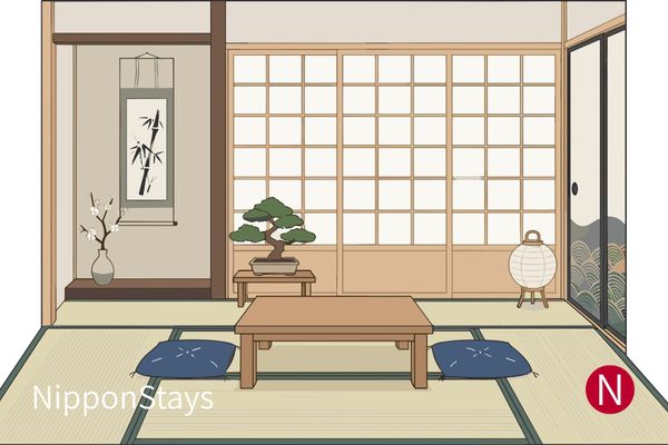 A tatami room with shoji screens and a low table, no guests present