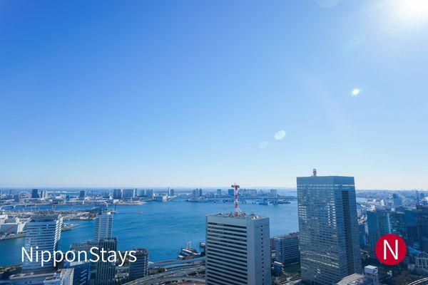 Yokohama Bay and the waterfront towers in daylight
