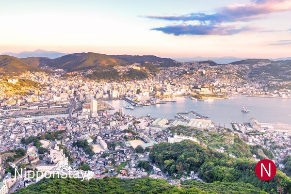 Nagasaki spread out below Mount Inasa at dusk