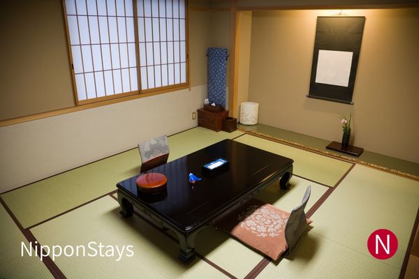 A tatami guest room in a Japanese inn