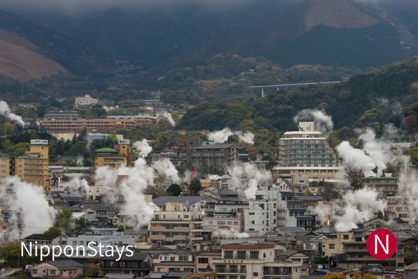 Steam rising from the rooftops across Beppu