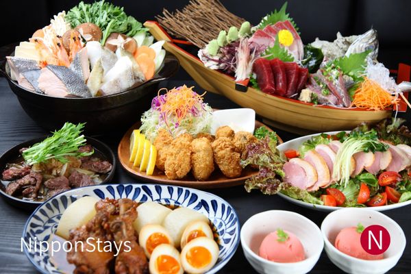A spread of Japanese dishes served at an izakaya