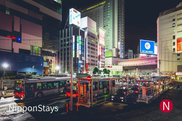 Shibuya Station and the surrounding streets in central Tokyo