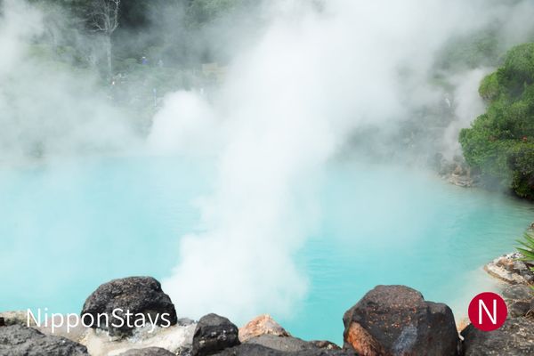 The pale blue water of Umi Jigoku, one of Beppu's hells