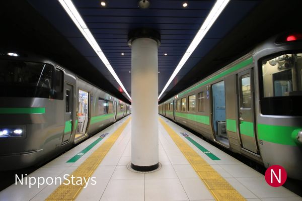 Train waiting at the underground platform at New Chitose Airport Station