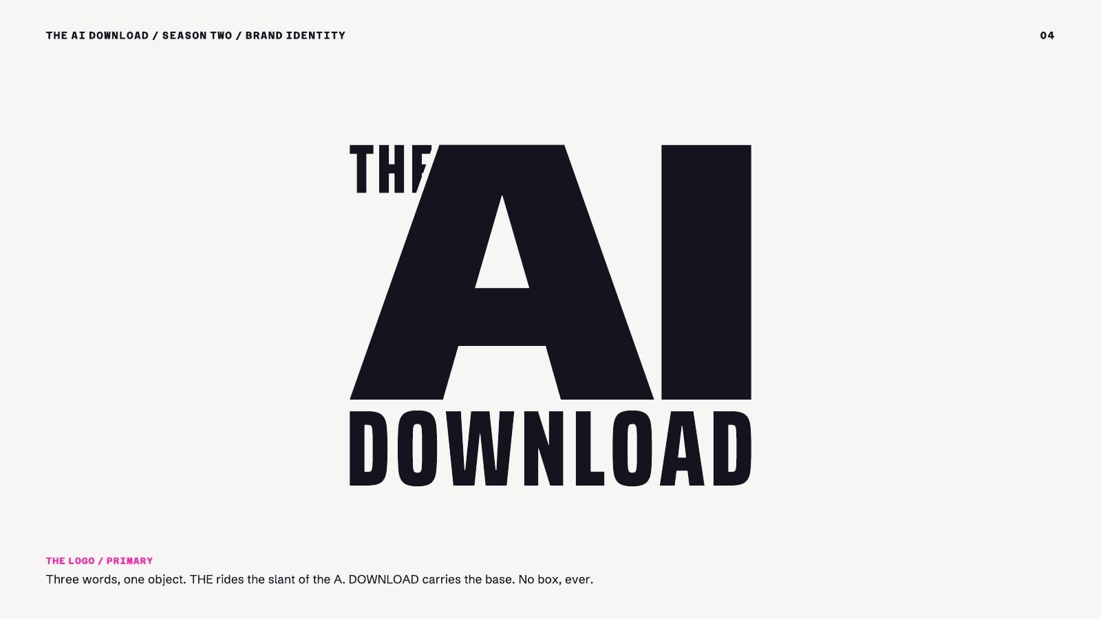 Page 4, the primary logo, THE riding the slant of the A above DOWNLOAD
