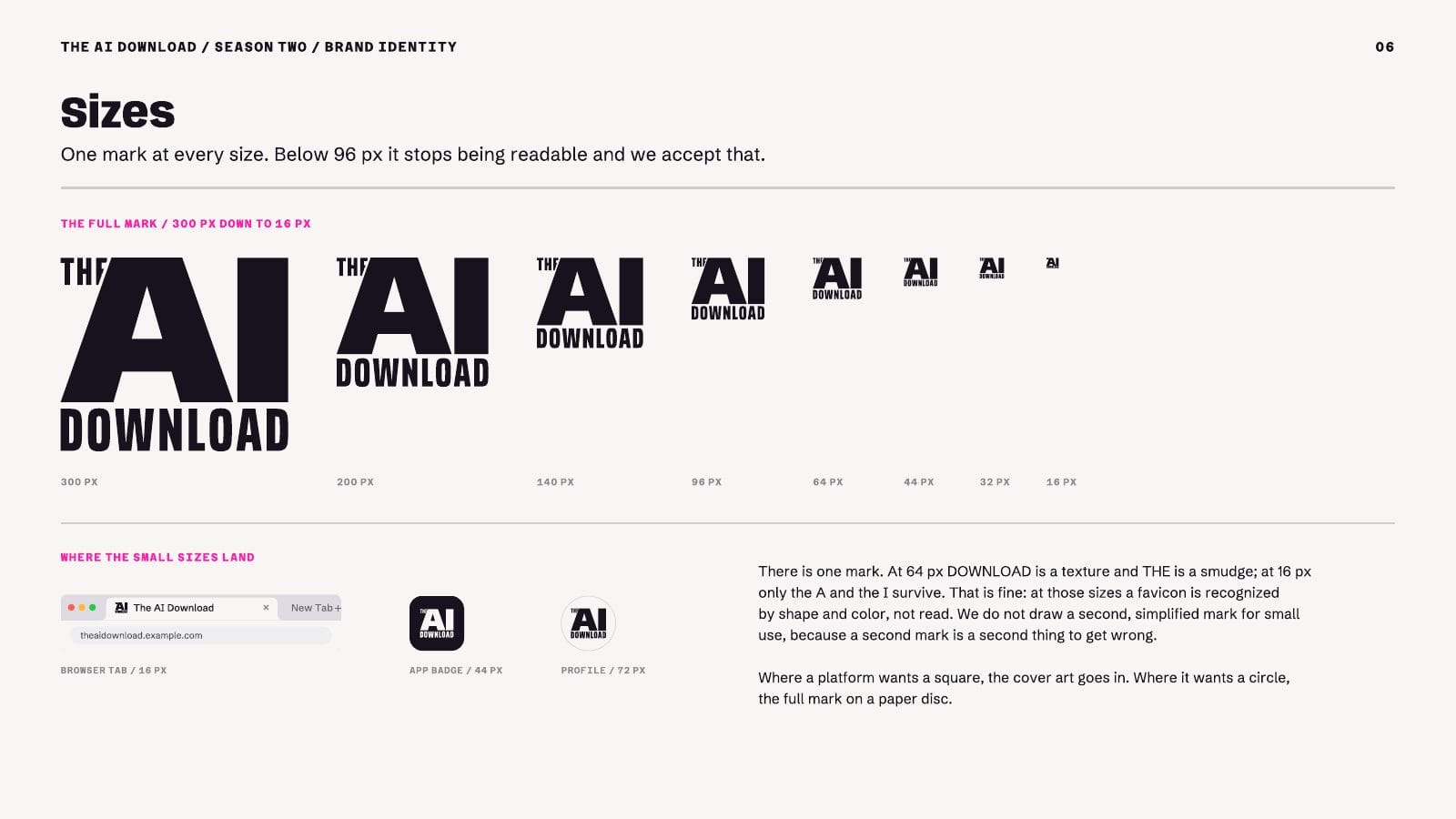 Page 6, the mark at sizes from 300 pixels down to 16 pixels