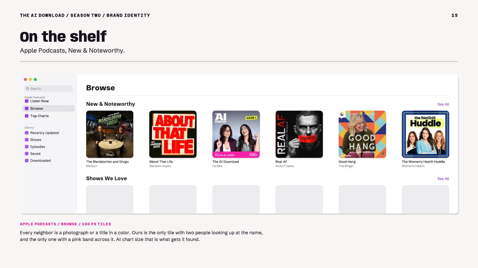 Page 15, the cover in Apple Podcasts New and Noteworthy