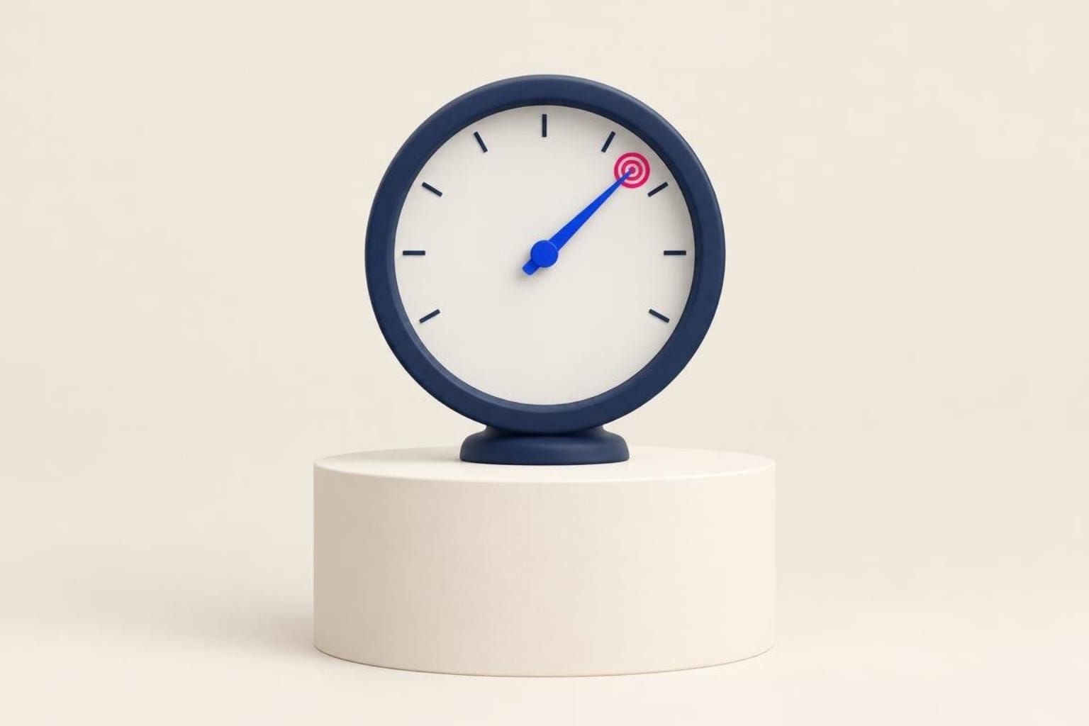 A navy gauge on a cream pedestal, its blue needle pointing at a small pink target.