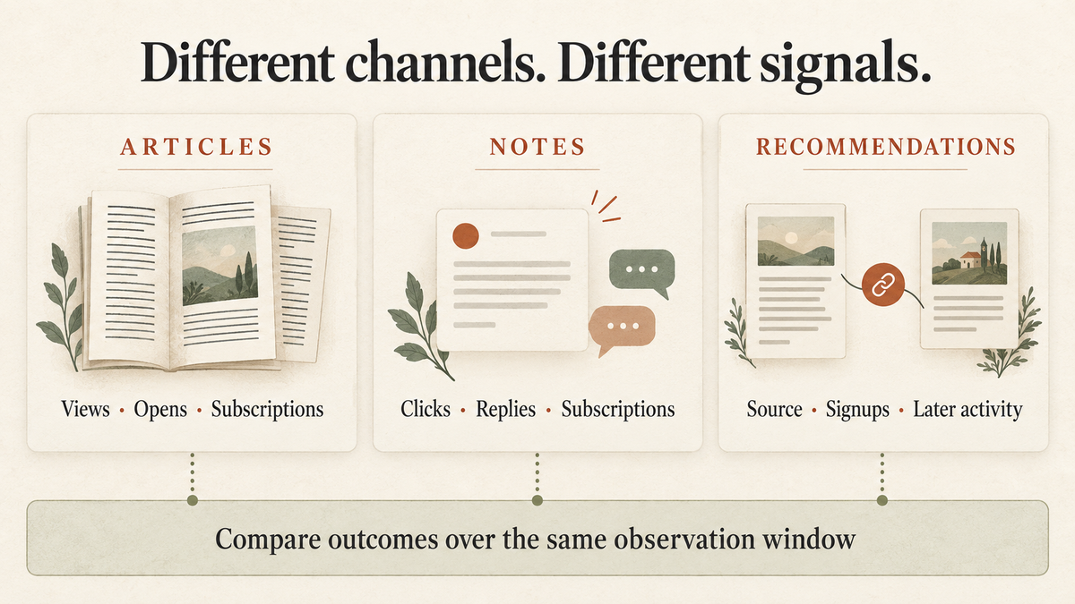 How to Measure Substack Articles, Notes and Recommendations Without Mixing the Signals