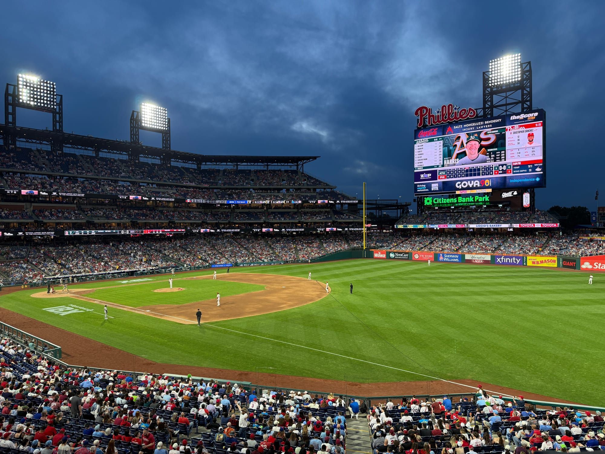 The Philadelphia Phillies play the Athletics under the lights at Citizens Bank Park on May 5, 2026.
