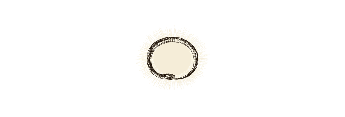 An ouroboros — the serpent eating its own tail, for a catalogue that comes round each month.
