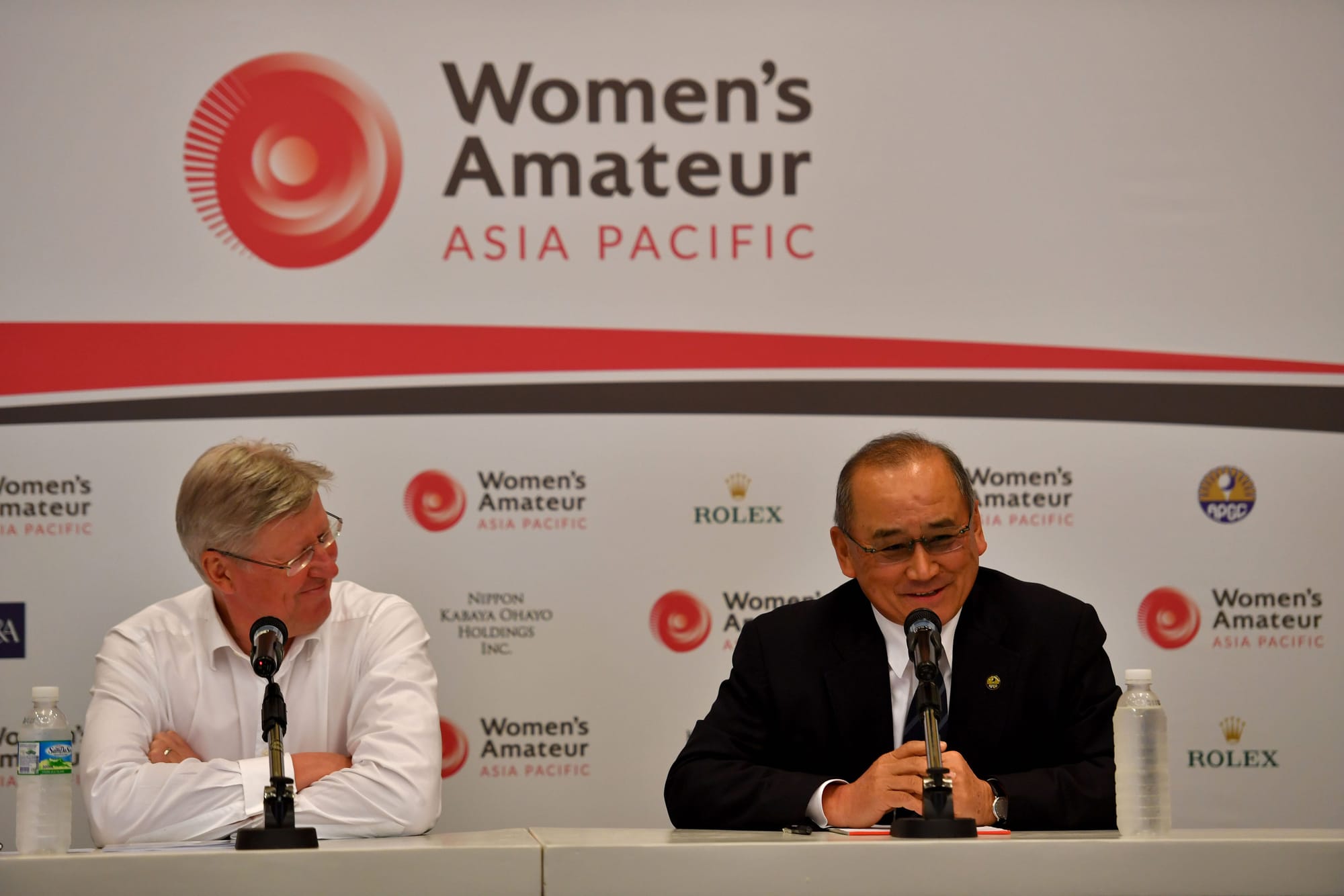 Martin Slumbers, The R&A Chief Executive, and Asia-Pacific Golf Confederation Chairman Kei Muratsu face the media at a pre-event press conference.