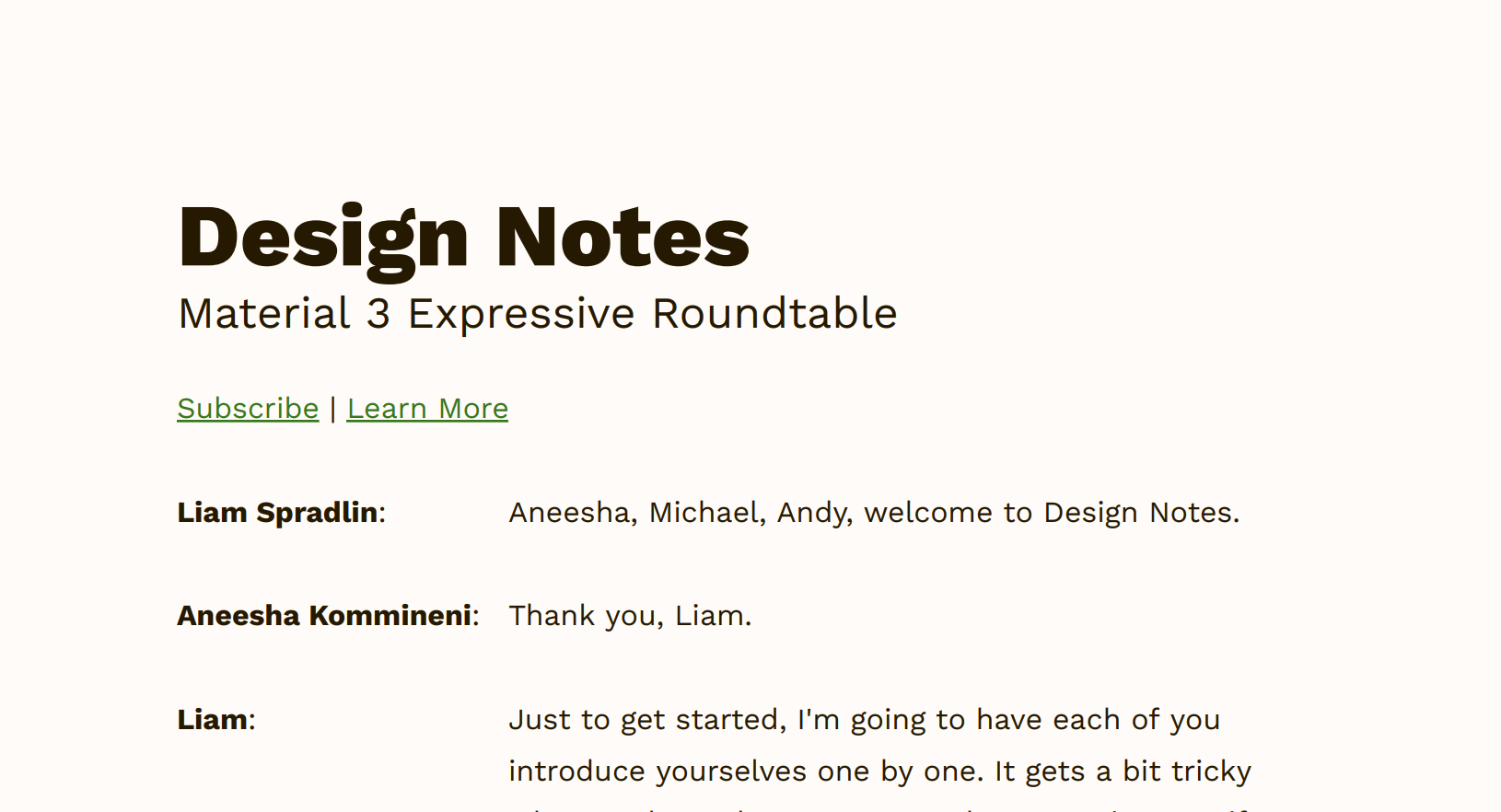 Screenshot of a transcript for the show