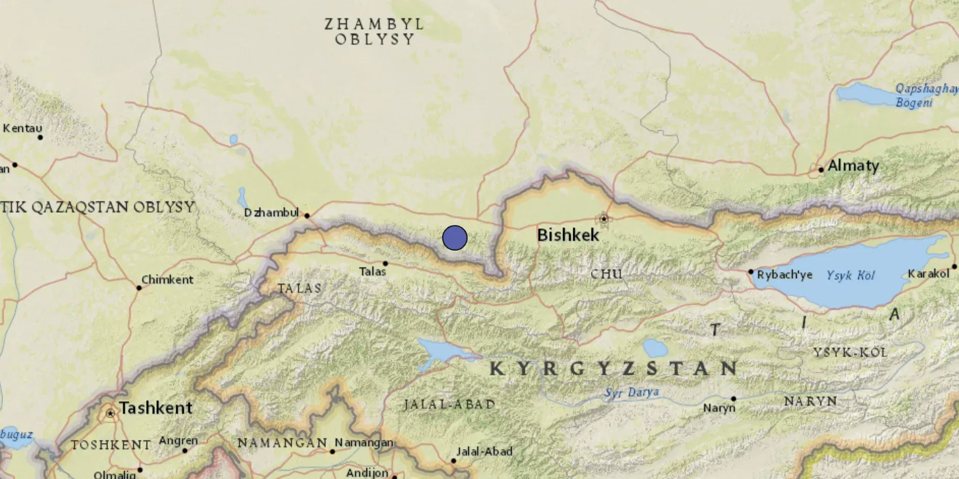 В Нарынской области произошло землетрясение магнитудой 4.5