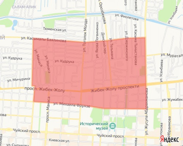 Карта и границы отключения питьевой воды в Бишкеке 9 апреля 2026 года из-за ремонта на водозаборе Белинский.