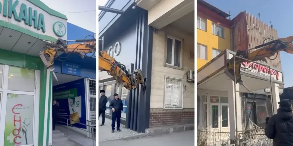 В Оше сносят незаконно построенные аптеки, магазины и кафе - видео изображение публикации
