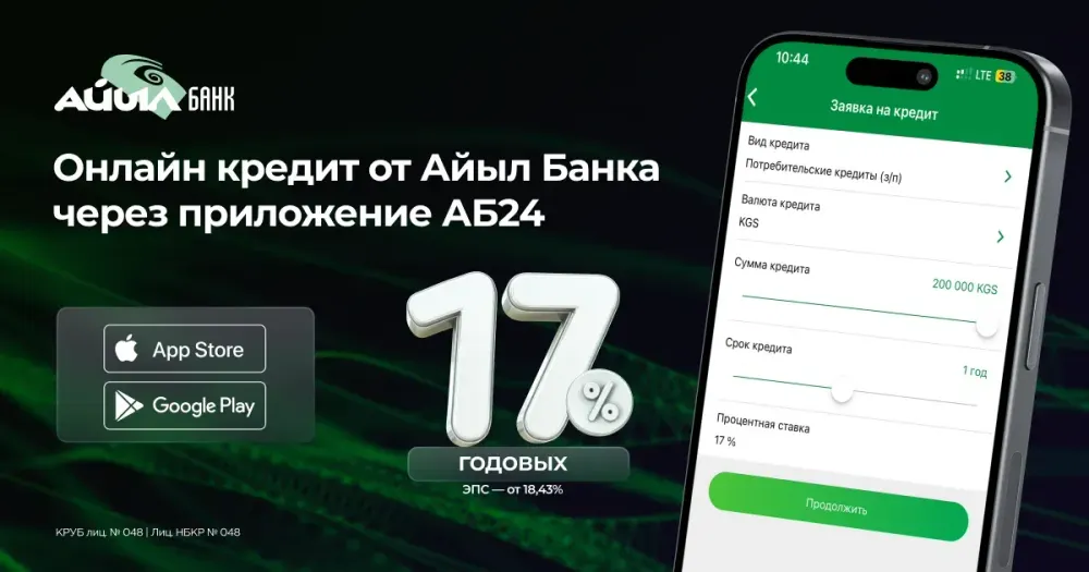 До 200 000 сомов под 17%: «Айыл Банк» упростил оформление кредита через приложение АБ24 изображение публикации