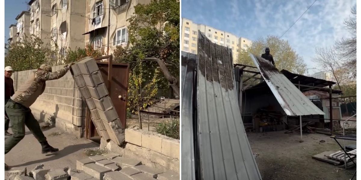 В Оше сносят незаконные постройки и ограждения возле многоэтажек