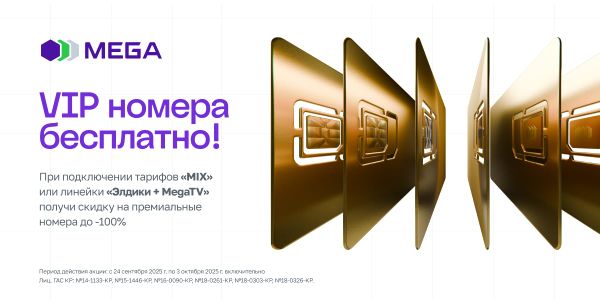 VIP-номер от MEGA с любым кодом в подарок — при подключении тарифа на 6 или 12 месяцев!