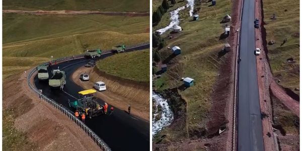 На дороге Арашан — Чункурчак укладывают второй слой асфальта изображение публикации