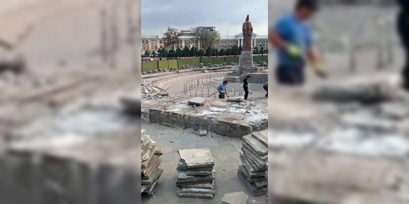 Демонтаж фонтанов у Национальной филармонии в Бишкеке в рамках капитального ремонта стоимостью 132.6 млн сомов.