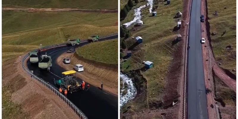 На дороге Арашан — Чункурчак укладывают второй слой асфальта изображение публикации