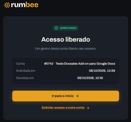 Exemplo de pedido aprovado na tela Acesso