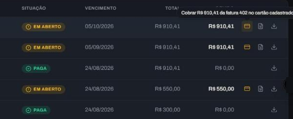 O ícone de cartão na lista cobra na hora, sem confirmação