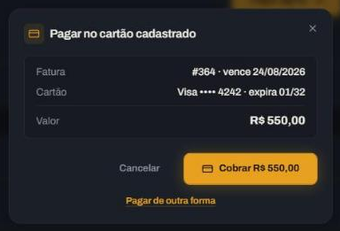 Confirmação antes de cobrar no cartão cadastrado