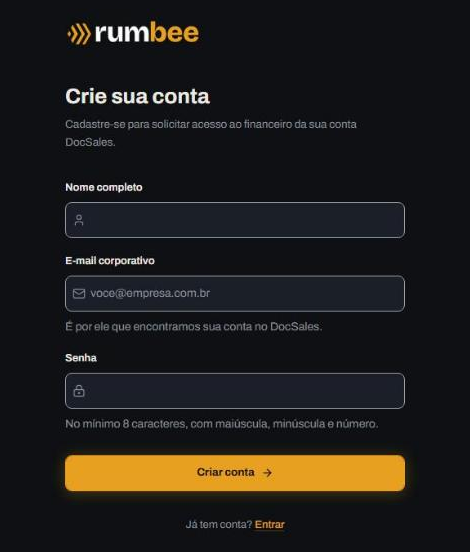 Tela de cadastro do Portal Financeiro