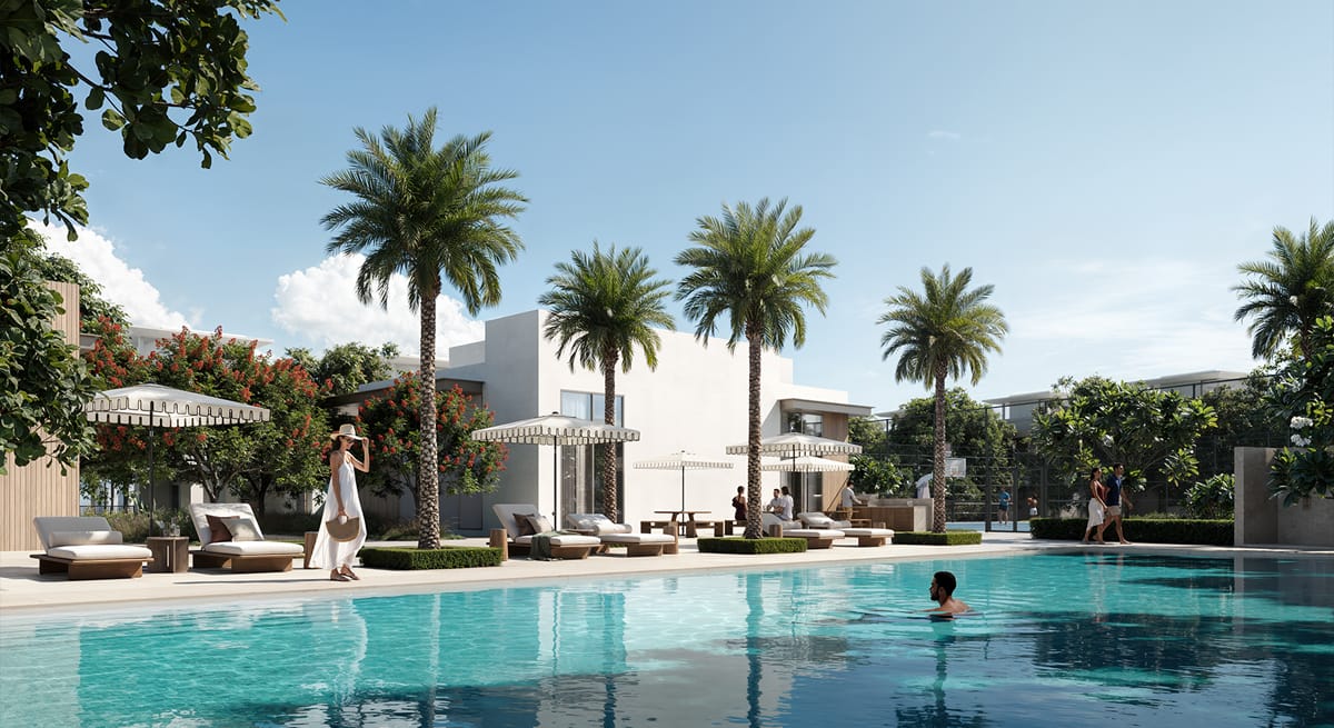 Pool terrace and resort-style amenities at Selvara