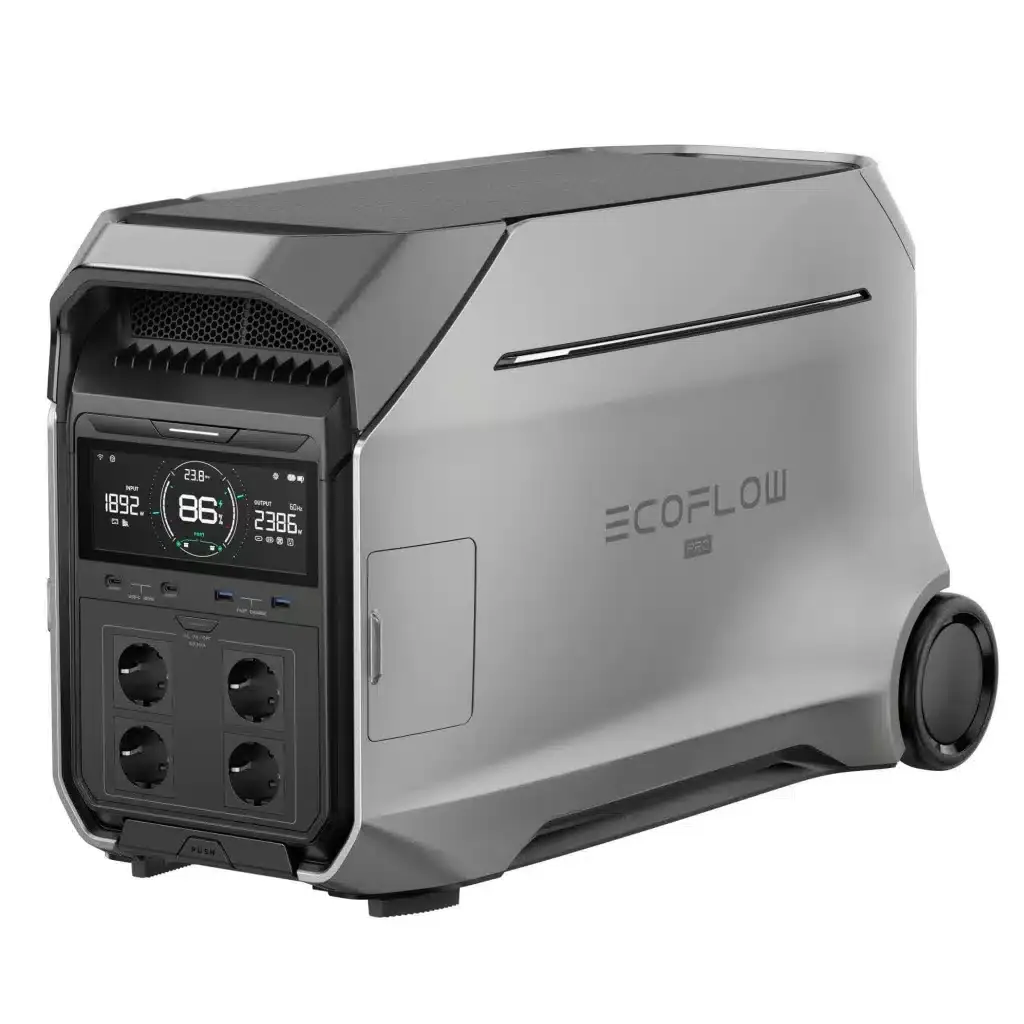 EcoFlow Delta Pro 3 portable power station with built-in wheels