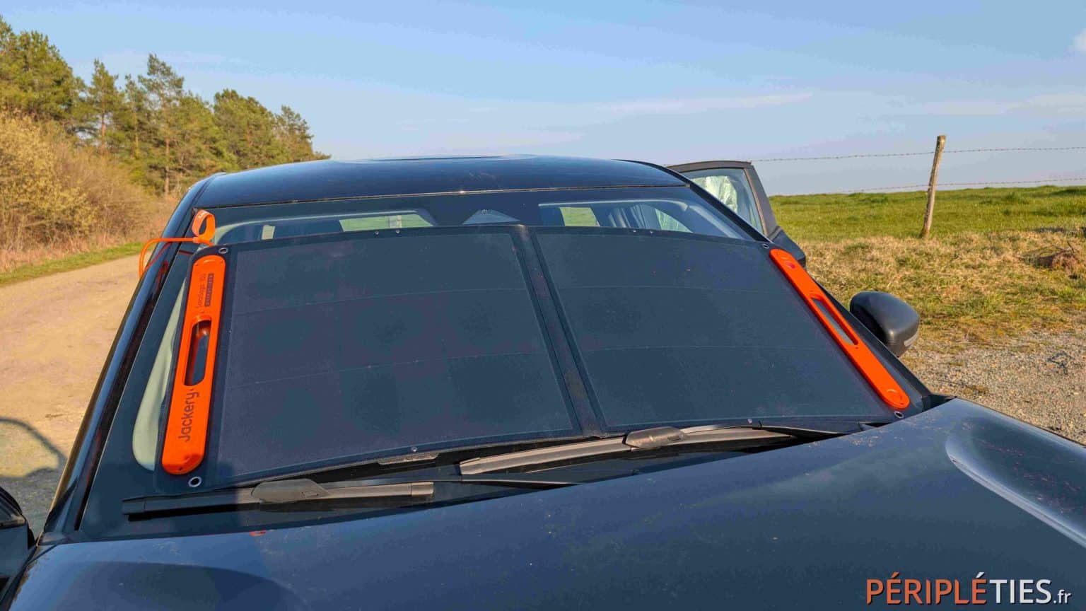 Tip: the panel resting on the car's windscreen