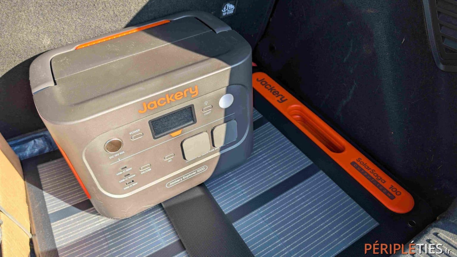 Battery and solar panel fit together in the boot