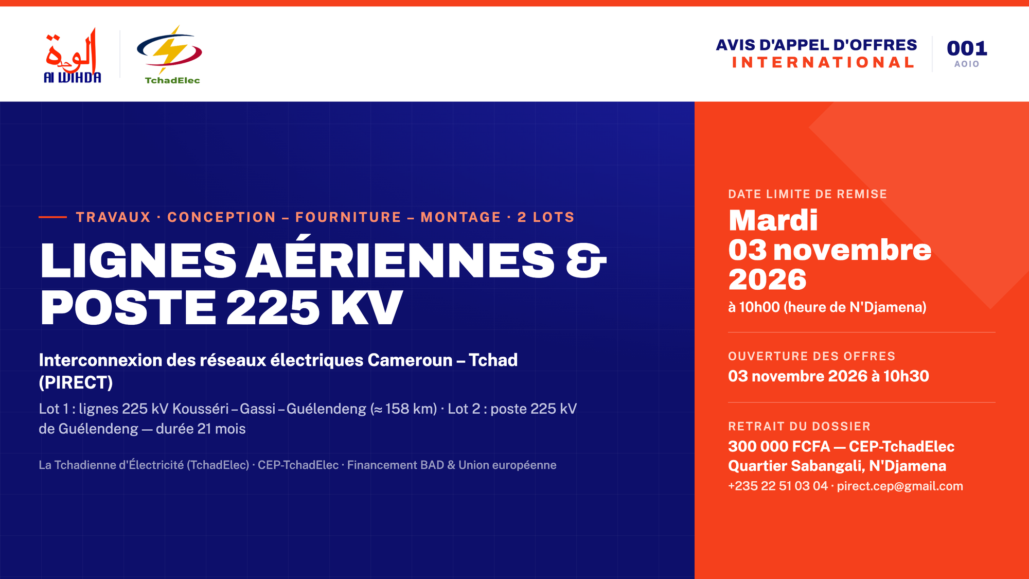 Tchad : TchadElec lance un appel d’offres international pour des lignes 225 kV et le poste de Guélendeng