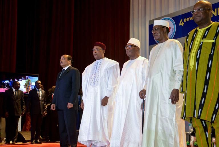 Les présidents mauritanien Ould Abdel Aziz, nigérien Mahamadou Issoufou, malien Ibrahim Boubacar Keita, tchadien Idriss Deby 